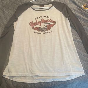 Harley-Davidson ladies white and gray long sleeve shirt.